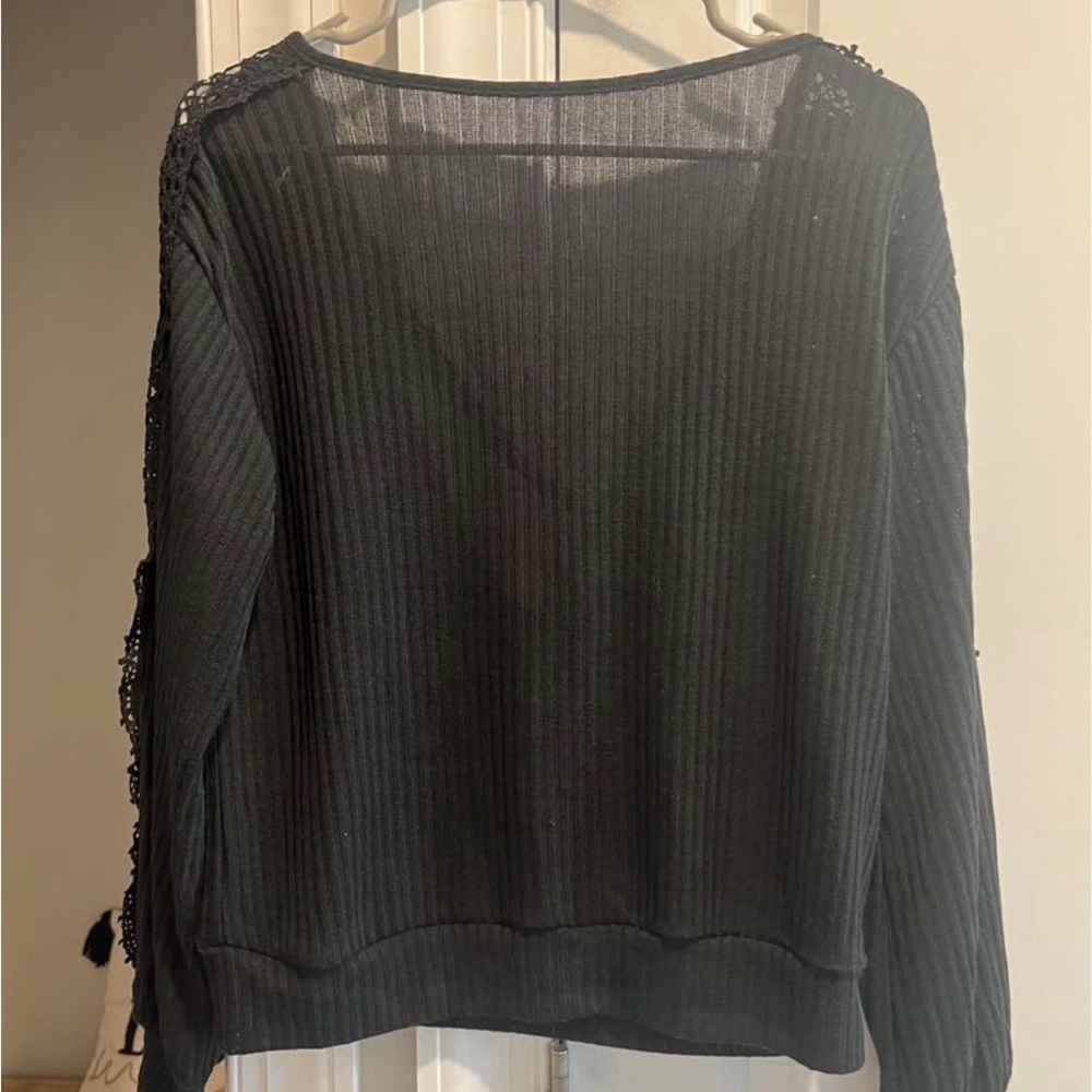 Black Ribbed Long Sleeve Top